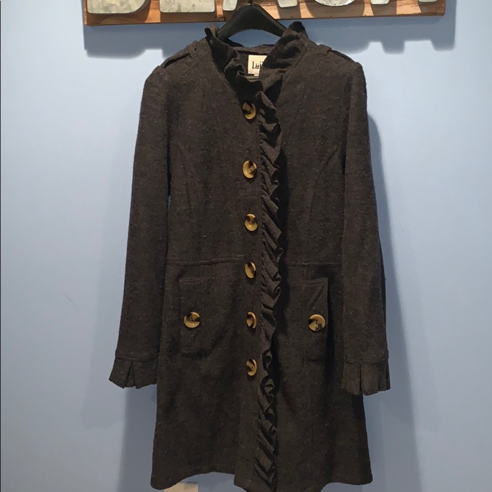 Luii Gray Wool Ruffle Coat